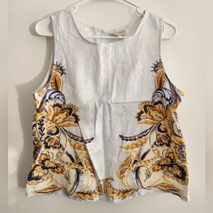 Joie 100% Linen Brocade Paisley Boxy Tank Top Size Medium
